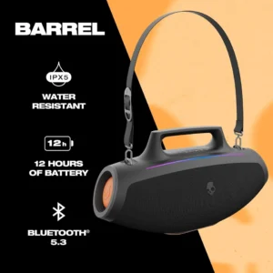 Skullcandy Barrel Bluetooth Boombox – Water-Resistant, LED, 12H Battery (Black)